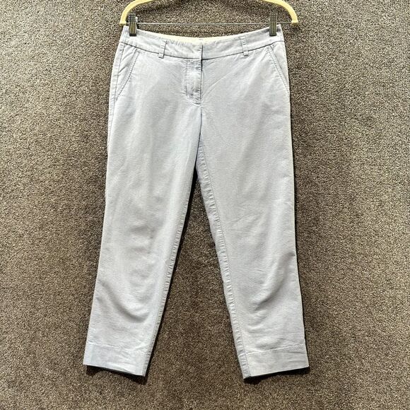 J Crew Skimmer Crop Trouser‎ Pants 4 Blue Cotton Oxford Low Rise Office Casual - Picture 1 of 12